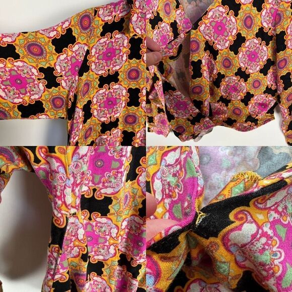 Haute Hippie Long Sleeve Collared Blouse Top Colorful Psychedelic Pattern size S - Picture 7 of 11